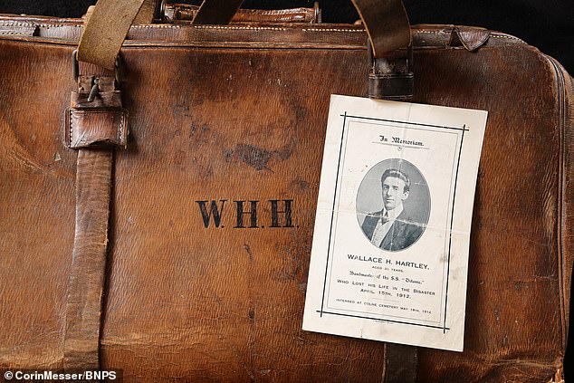 The bag will be auctioned on April 27.  A rare order of service for Wallace's funeral held on May 18, 1912 at Colne Cemetery will be sold with it.