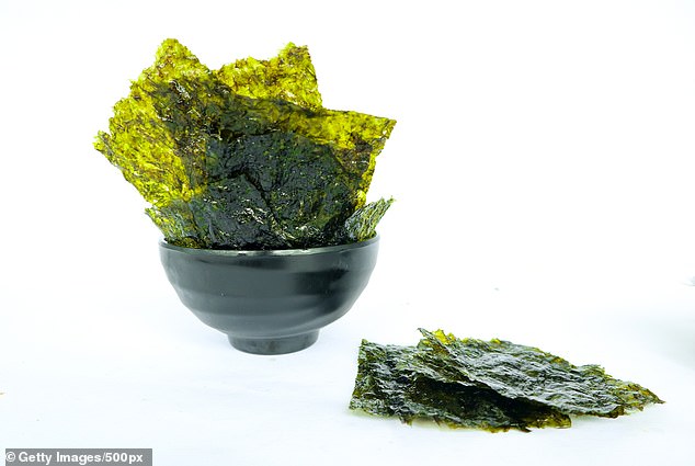 Seaweed, or nori, appears in dishes and as a snack in the Japanese diet.