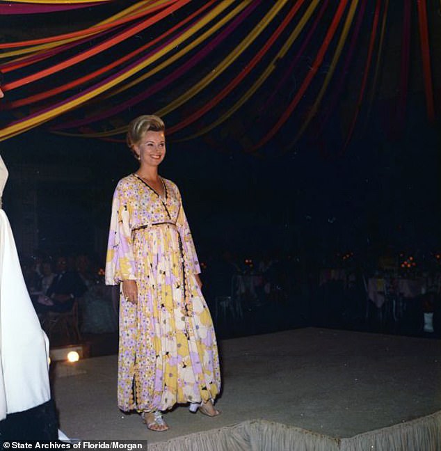 Mrs. George Matthews at a fashion show at the Everglades Club for the St. Mary's Hospital Ball in Palm Beach on March 8, 1969.