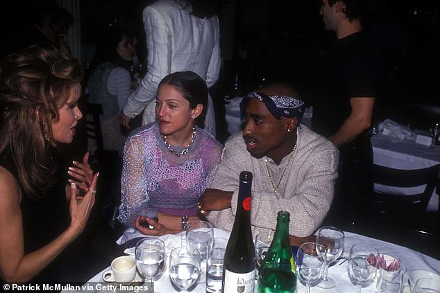 During the recording of Bedtime Stories, Madonna had recently ended a brief relationship with Tupac Shakur;  in the photo 1994