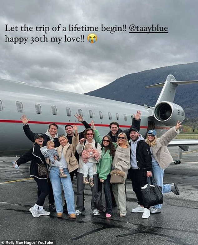 Molly-Mae organized the four-day ski trip as a surprise for her best friend Tayla to celebrate her birthday, taking the group on a private jet.