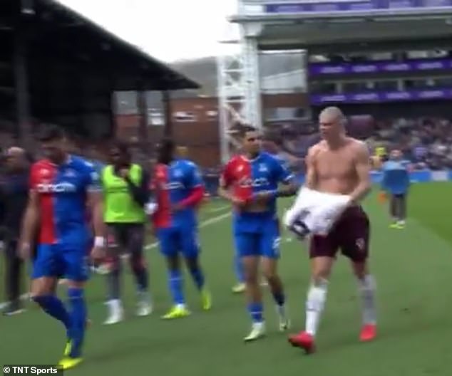 The Norwegian took off his shirt before the exchange took place as they left the field.