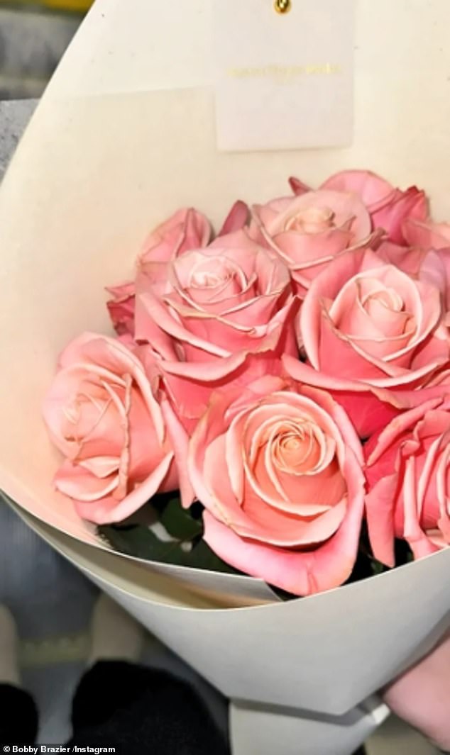 Just hours earlier, Bobby, who plays Freddie Slater in the BBC soap, shared a snap of the same bouquet of roses, both wrapped in the same off-white paper.