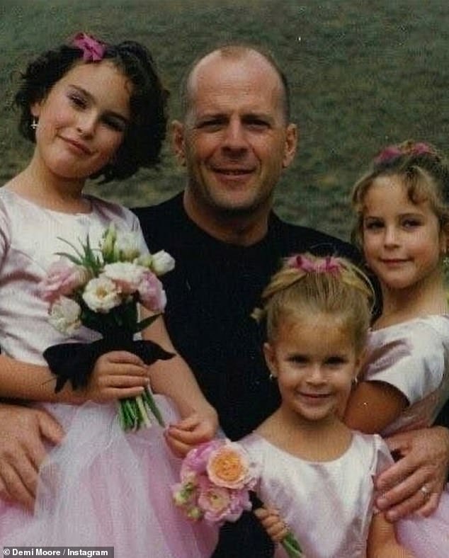 Demi also shared an undated snap of Bruce with his three daughters: Rumer, 35, Tallulah, 30, and Scout, 32.