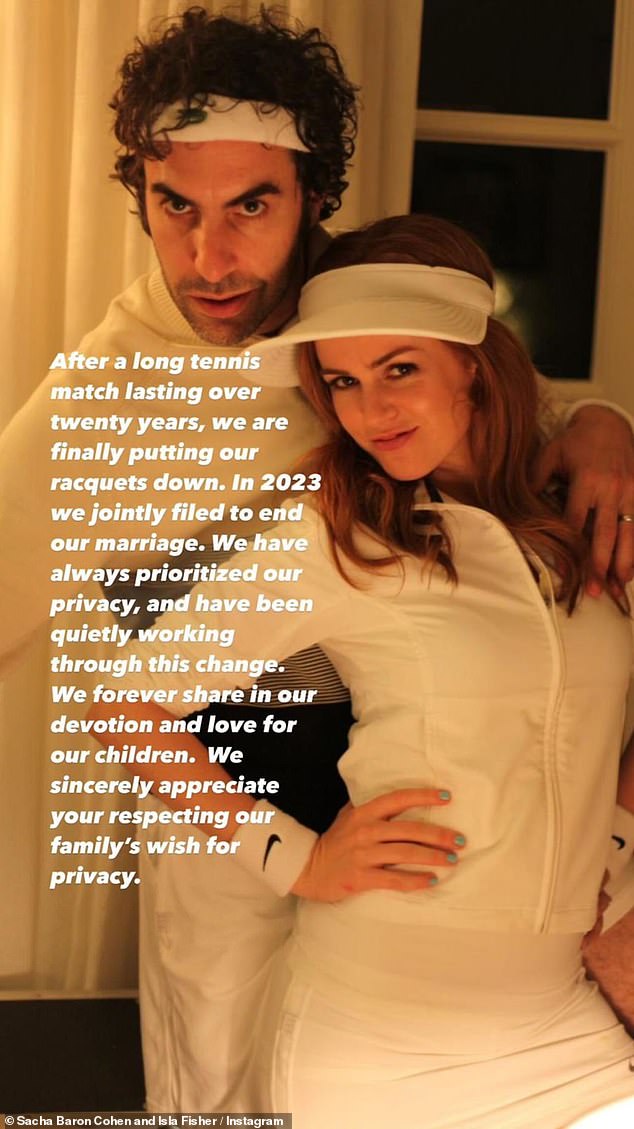 On Friday, the former couple shared a statement on social media to share the news of their separation.  A photo of the couple wearing tennis outfits was also uploaded alongside the announcement.