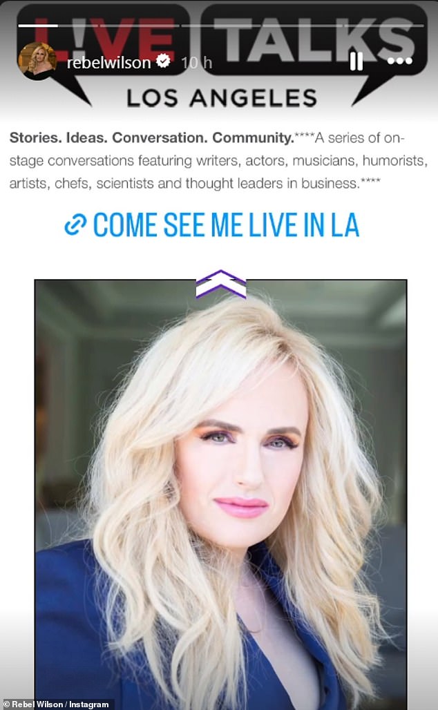 Rebel also shared a link from her story to her live show in Los Angeles, where she will sit down for an in-person conversation with Jess Cagle to discuss her controversial new memoir.