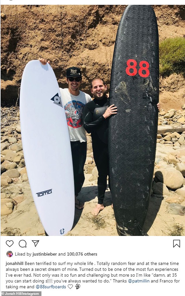 Hill revealed his lifelong fear of surfing when he finally tried it in August 2019; She shared how she overcame that fear in an Instagram post in February 2020.