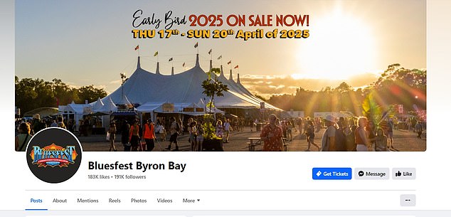 Bluesfest organizers were informed of the scam and issued a statement to fans this week, urging caution.  The photo shows the official Bluesfest page.
