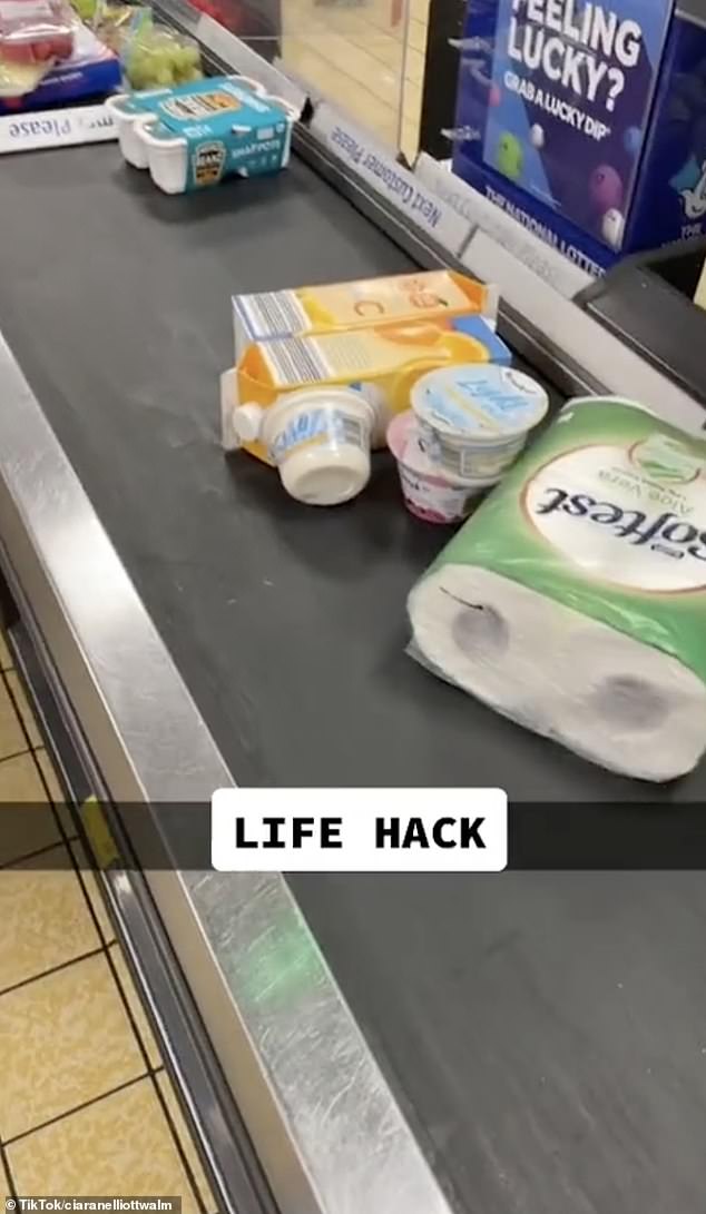 Ciaran's 'life hack' showed shoppers how to avoid the queue by simply separating items with large spaces between them.