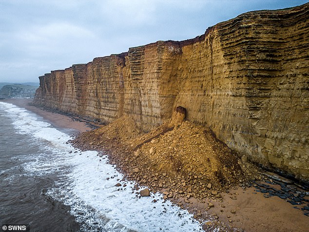 West Bay in Dorset, where a 30ft pile of rocks fell just meters from where families were taking an Easter walk on Good Friday