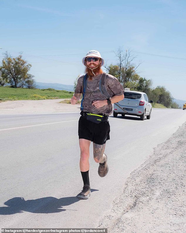 Russ Cook, 26 from Worthing, West Sussex, nicknamed 'the toughest old man in Worthing', started the challenge 351 days ago.
