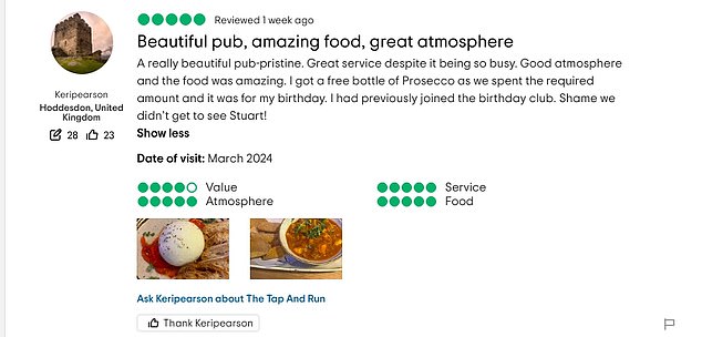 However, others were happy with their visit, as one wrote: 'A really beautiful pristine pub.  Great service despite being so busy'