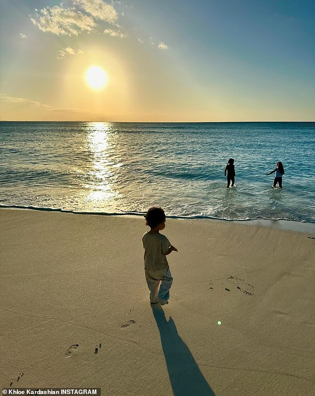 The mother of True, five, and Tatum, 20 months, also shared photos of her children enjoying the clear Caribbean Sea.