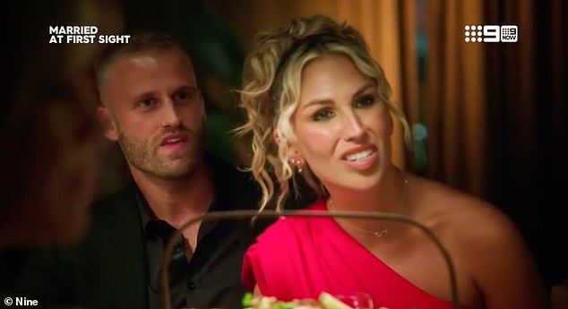 Meanwhile, Jono cemented his place as MAFS' latest villain when he managed to divert attention from his relationship with Ellie by throwing boyfriend Tim Calwell (left, with wife Sara Mesa) under the bus.