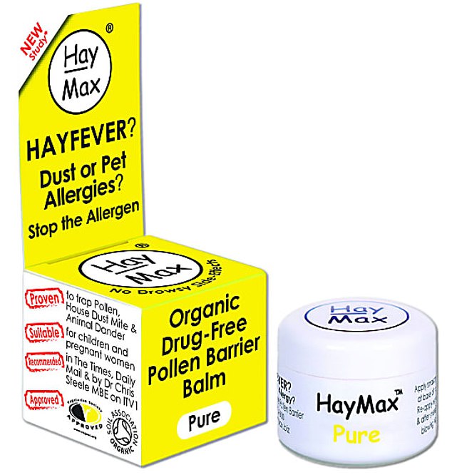 The drug-free HayMax balm (£8.49, hollandandbarratt.com) is rubbed around your nostrils and works by trapping more than a third of the pollen before you inhale it.