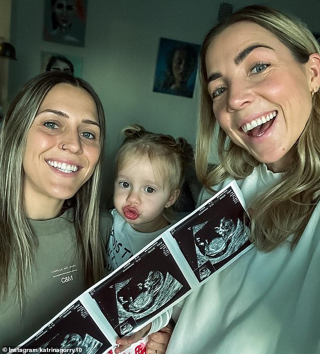 Gorry announced last year that she and her fiancée Clara Markstedt are expecting a child (pictured with Harper)