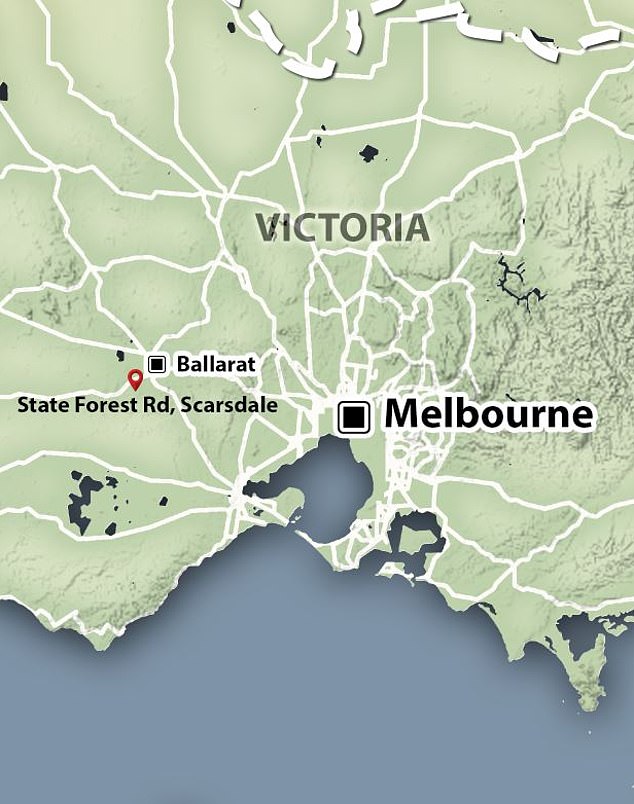 The woman's body was found on State Forest Rd, near Scarsdale (pictured), in regional Victoria on Friday.