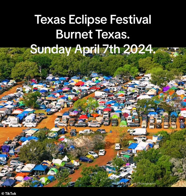 The Texas Eclipse Festival runs through Tuesday and will feature uplifting speeches and exciting musical performances;  pictured: the parking area at the Eclipse Festival