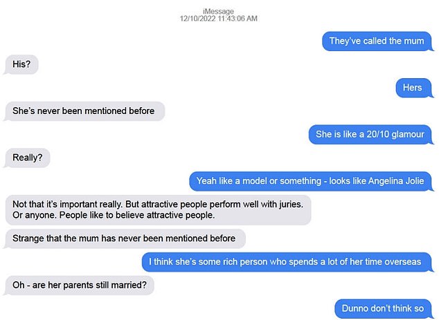 Pictured: Texts between former Channel Seven producers Steve Jackson (in grey) and Taylor Auerbach (in blue)