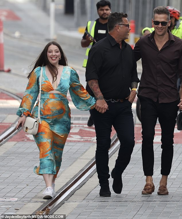 Timothy Smith, 51, and Natalie Parham, 32, raised eyebrows as they walked hand in hand to Alex & Co. in Paramatta, Sydney, with their co-stars.
