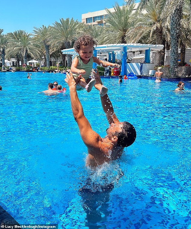 The former Coronation Street actor, who proposed to Lucy in 2019, was seen playfully tossing his Lilah in the air while in the pool.