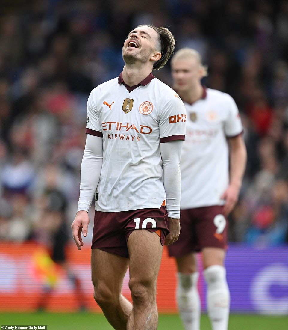 Grealish couldn't help but laugh after wasting a chance, although he was directly involved in two of City's goals.