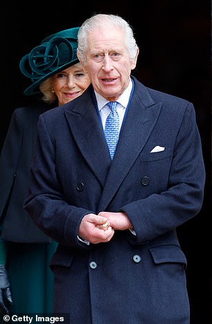 Charles and Queen Camilla photographed at this year's traditional Mattins Easter Sunday service