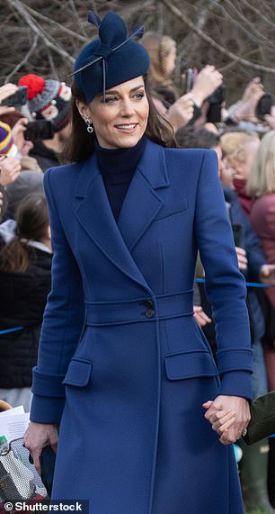 Kate wore a navy look at Sandringham this Christmas