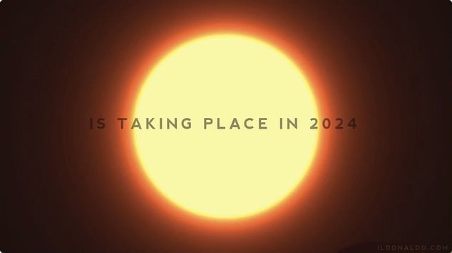 The video begins with the phrase 'the most important moment in human history will take place in 2024' floating over an image of the sun.