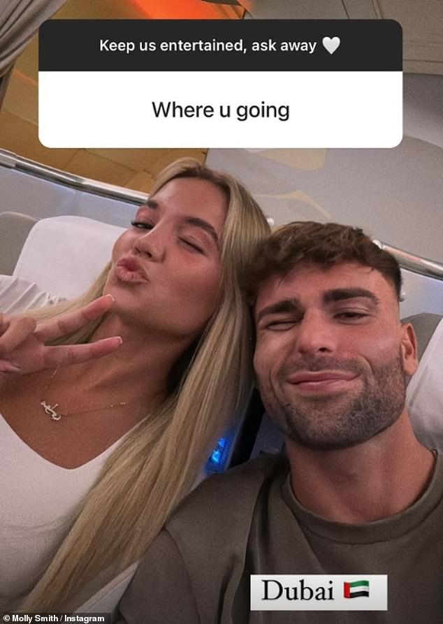 The reality star appeared in high spirits as she and her boyfriend Tom jetted off to Dubai on £15k flights for their first post-villa holiday together.