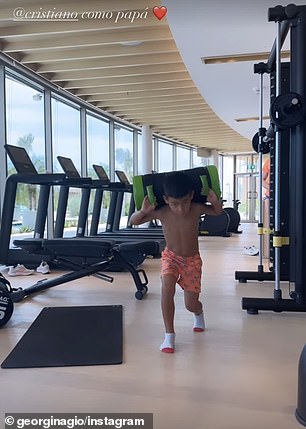 It looks like the mother of four had a busy day at the gym with her kids, as she previously shared another clip of Eva's twin, Mateo Ronaldo, also working out.