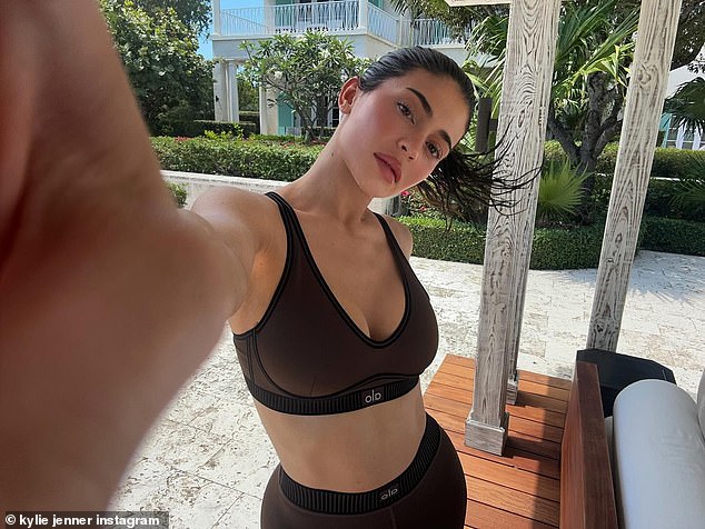 A day earlier, Kylie rocked a sporty look while on vacation: an Alo sports bra and matching leggings.