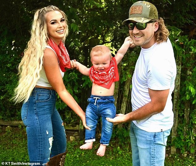 Smith began dating Wallen in 2017 and quickly became engaged.  They are photographed with her three-year-old son Indigo.