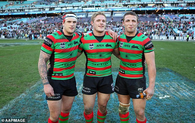 Pictured left to right: Luke, George and Sam Burgess after playing for the Bunnies against the Newcastle Knights in 2012.