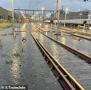 Train tracks along the city's South Cost line were seen partially underwater after the weekend deluge.