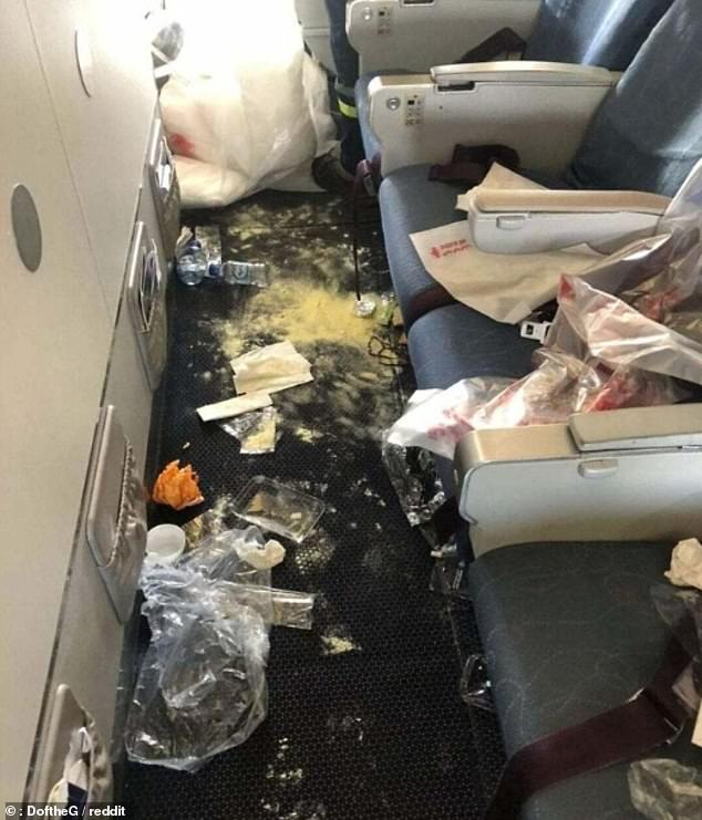 Another person, from the UK, spilled his food all over the flight floor and didn't clean it up.