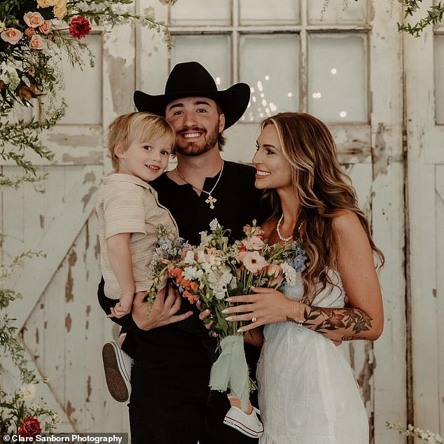 Wallen's ex Katie KT Smith (pictured with son Indigo and husband Luke Scornavacco) had only been engaged for a few days before deciding to elope.