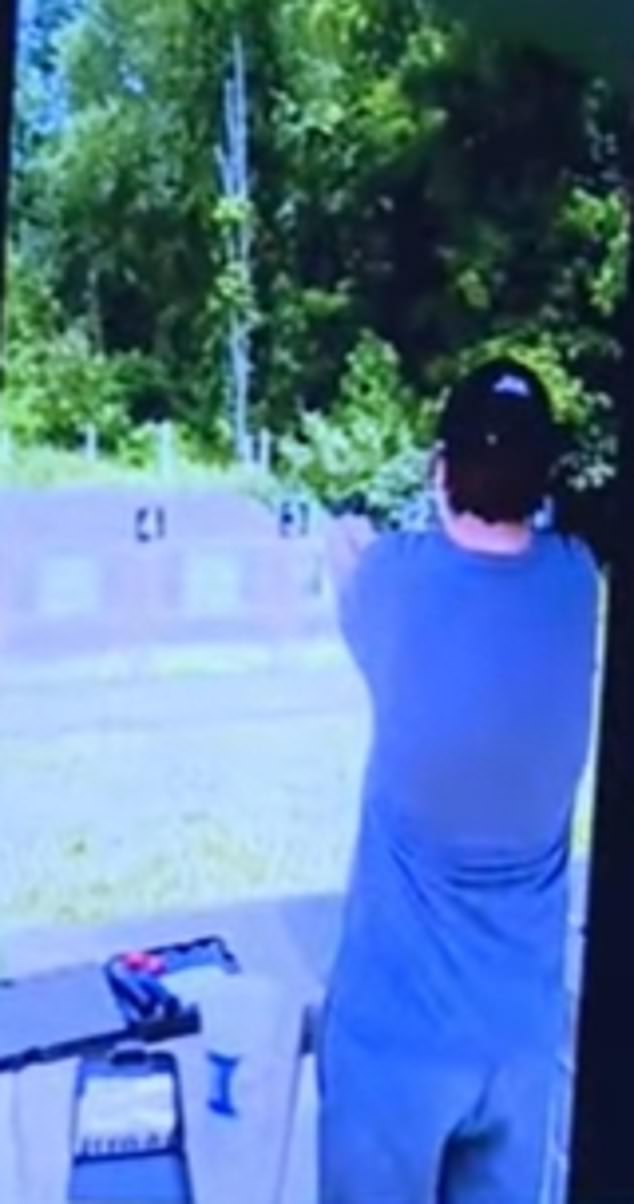 One of the teenage killer's trips to the shooting range with his father was shown to the court during James' trial, eerily matching the stance he adopted when he shot and killed his classmates.