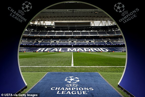 MADRID, SPAIN - APRIL 9: The pitch goal before the UEFA Champions League quarter-final first leg match between Real Madrid CF and Manchester City at the Santiago Bernabeu Stadium on April 9, 2024 in Madrid Spain. (Photo by Gonzalo Arroyo - UEFA/UEFA via Getty Images)