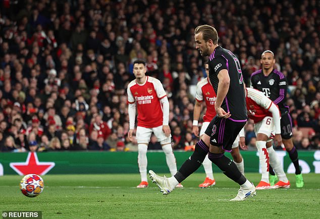 Kane put Bayern ahead with a penalty in the first half at the Emirates
