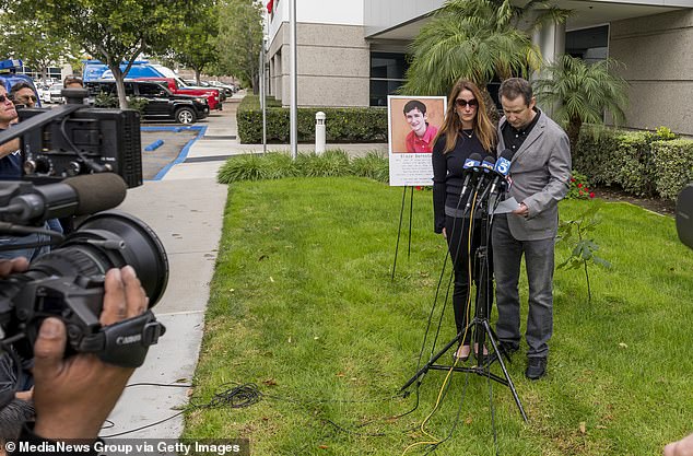 Blaze Bernstein's parents read a statement at a news conference outside the Orange County Sheriff's Department after their son's body was found a week after he went missing from their family home.