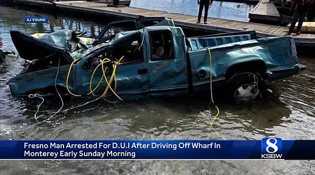 Martin Urroz, 21, of Fresno, was charged with driving under the influence after driving the wrong way down a one-way street, turning onto the pier and plunging into the ocean.