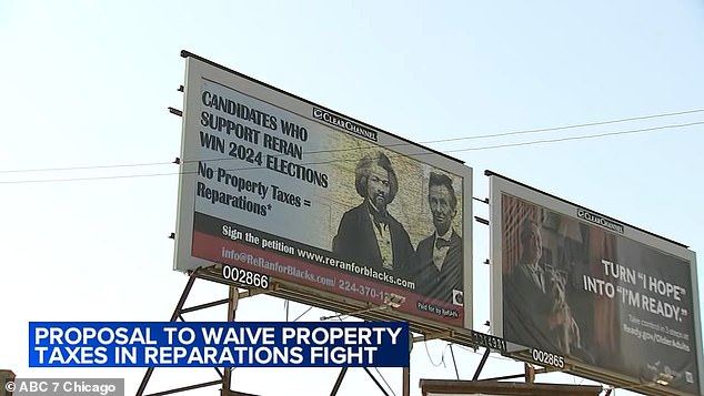Billboards have gone up in Chicago in an attempt to exempt needy black households from property taxes.