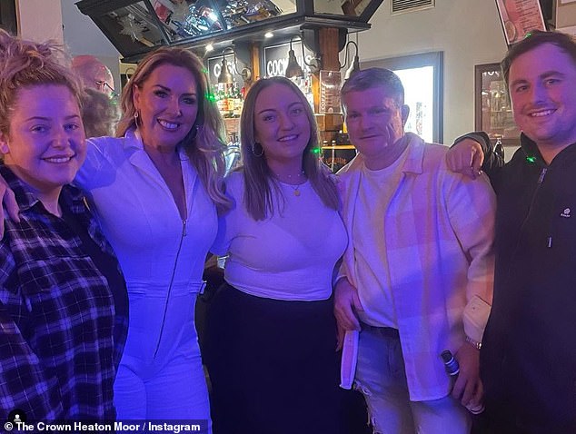 Claire enjoyed a second pub date with Ricky on Friday night, and the new couple surprised staff at a pub in Stockport (Claire second left, Ricky second right)