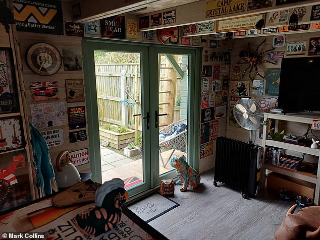 The shed has Sky TV connected and a stereo system, allowing Mark to enjoy his love of film and music.