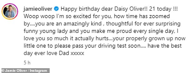 The TV chef, 48, shared a selection of snaps with Daisy - some from when she was a child and others more recent - and wrote a beautiful message underneath.