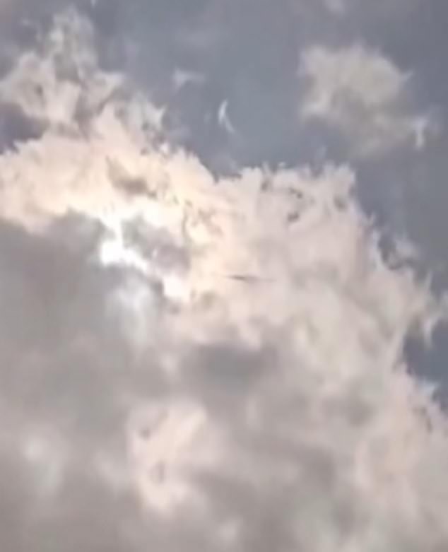 The images show bright clouds hanging in a dark sky as the object appeared to be swimming.