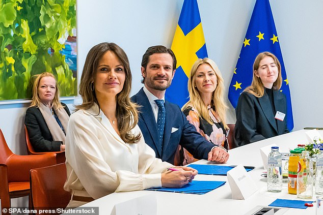 Sofia was accompanied by her husband, Prince Carl Philip, and representatives of her foundation to attend the European Parliament Intergroup on the Rights of the Child.