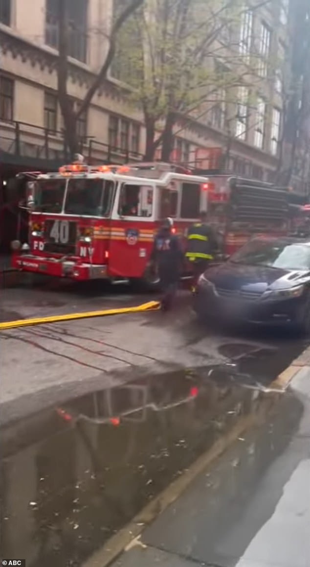 Several fire trucks responded to the scene in Manhattan after a 'grease fire' broke out in one of the studio's kitchens.