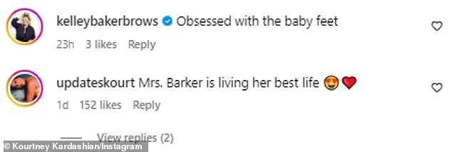Others fawned over her 'little feet' and 'baby toes', while others commented that 'Mrs. Barker is living her best life'